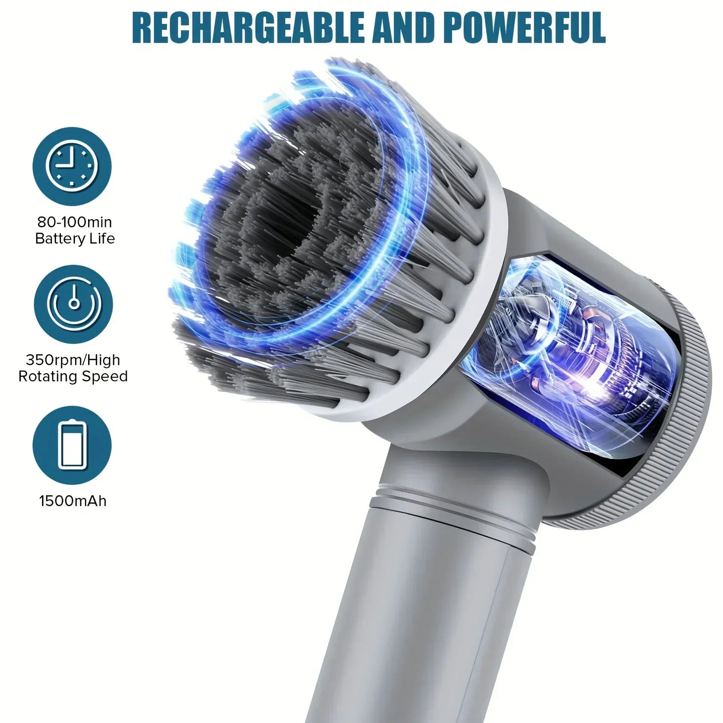 Purificador giratório elétrico sem fio com 6 cabeças de escova substituíveis, escova de limpeza elétrica, ferramentas de limpeza
