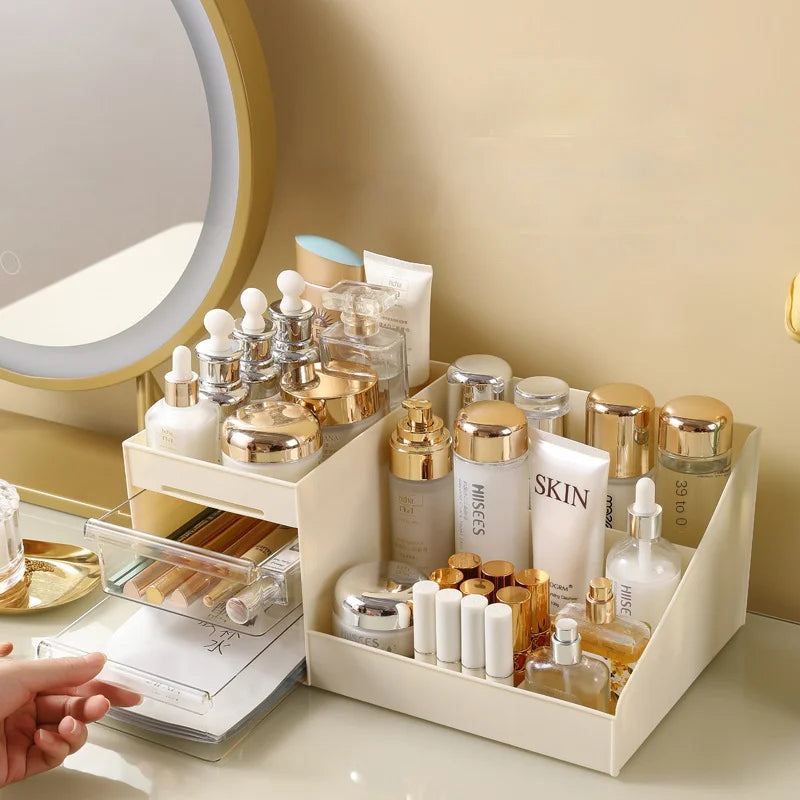 Caixa organizadora estilo gaveta transparente para maquiagem e skincare